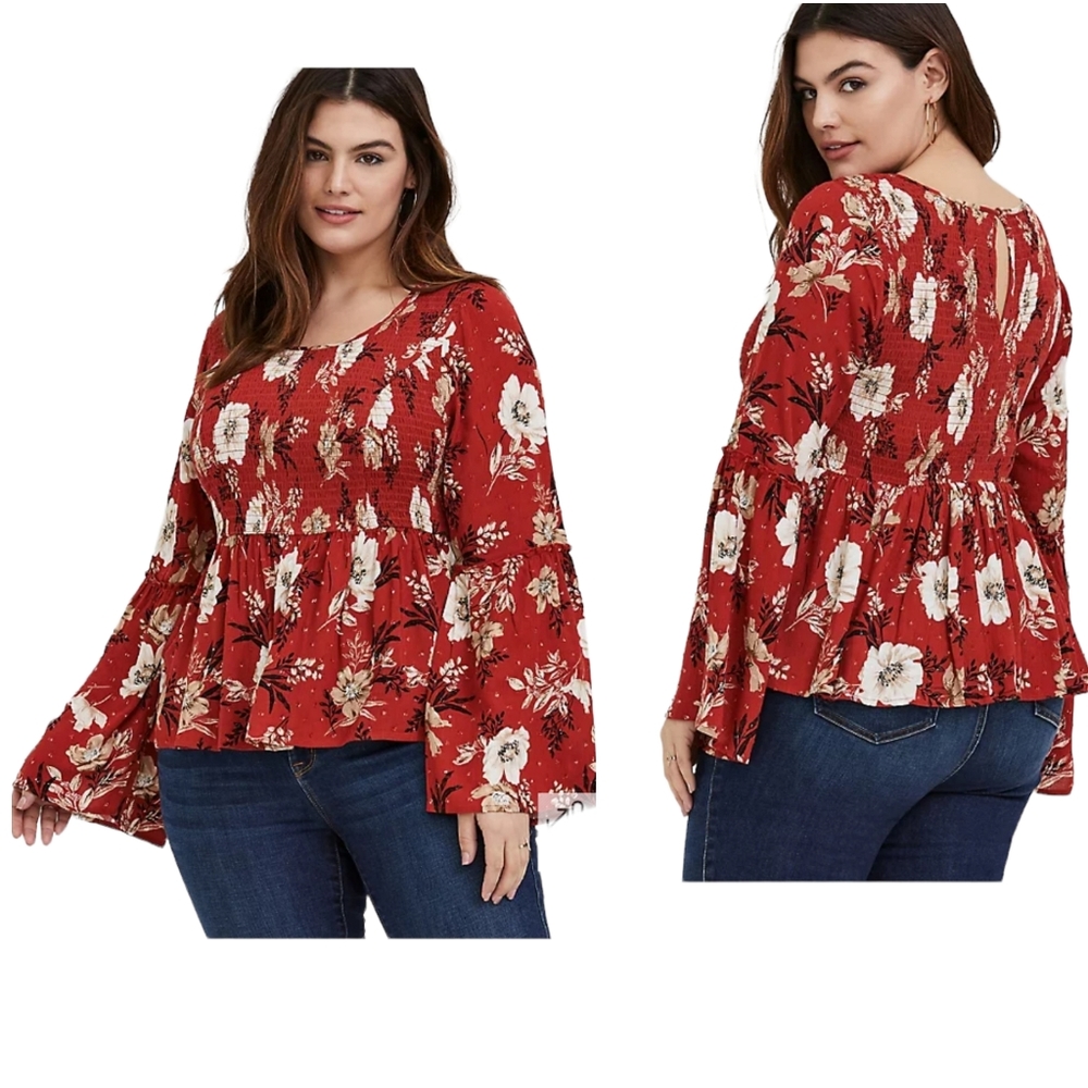 Torrid‎ Burnt Orange Babydoll Crinkle Gauze Midi Top Size